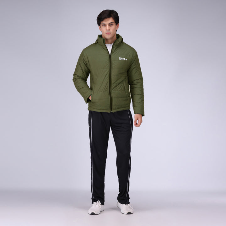 Togs olive full sleeve puffer jacket for men, warm lightweight winter coat.