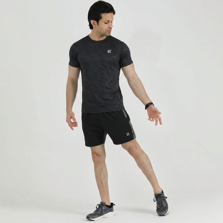 Terox Geometric Mesh Black T-Shirt For Man