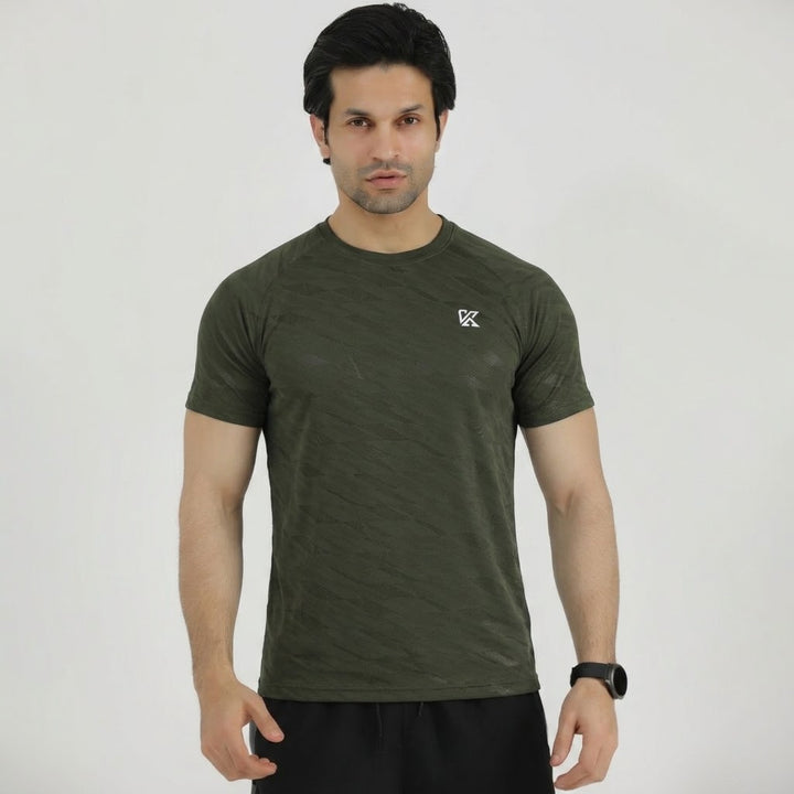Terox Geometric Mesh Green T-Shirt for Men
