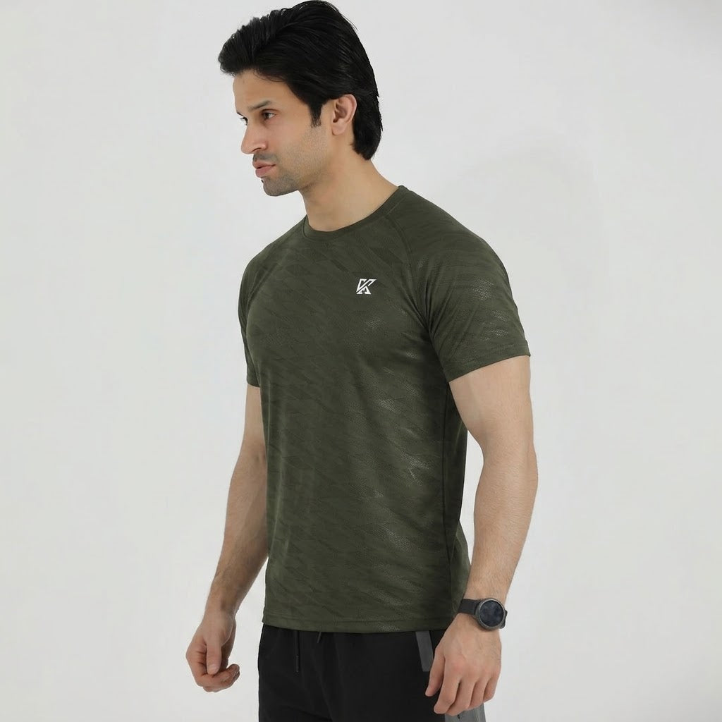 Terox Geometric Mesh Green T-Shirt for Men