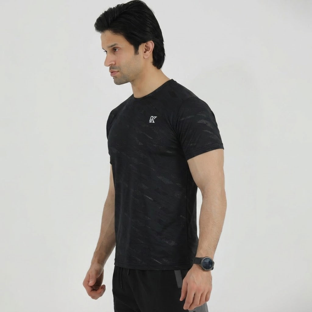Terox Geometric Mesh Black T-Shirt For Man