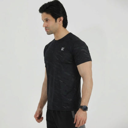 Terox Geometric Mesh Black T-Shirt For Man