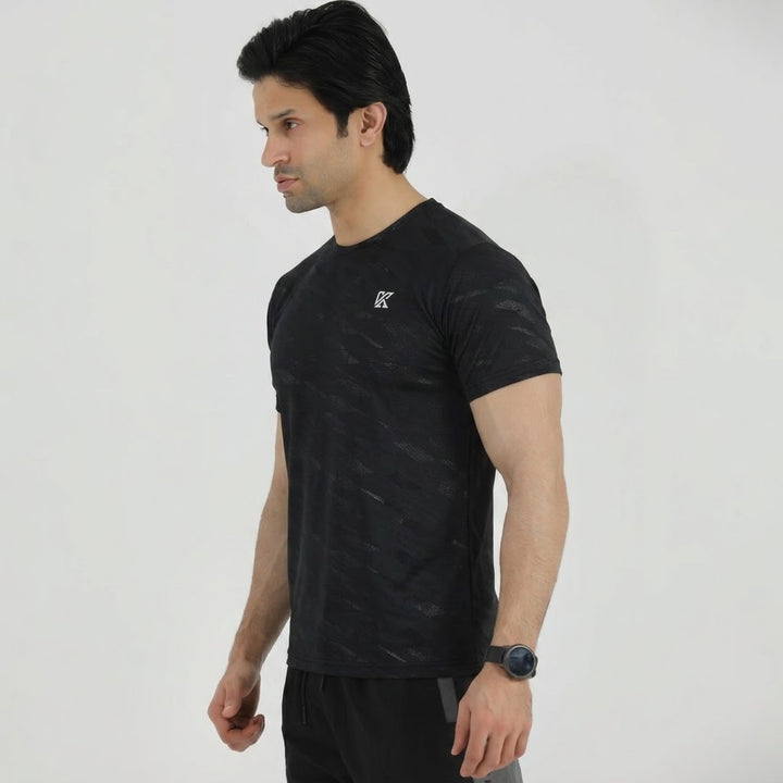 Terox Geometric Mesh Black T-Shirt For Man
