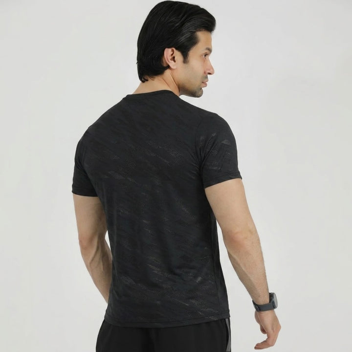 Terox Geometric Mesh Black T-Shirt For Man