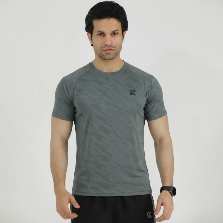 Terox Geometric Mesh Grey T-Shirt for Men