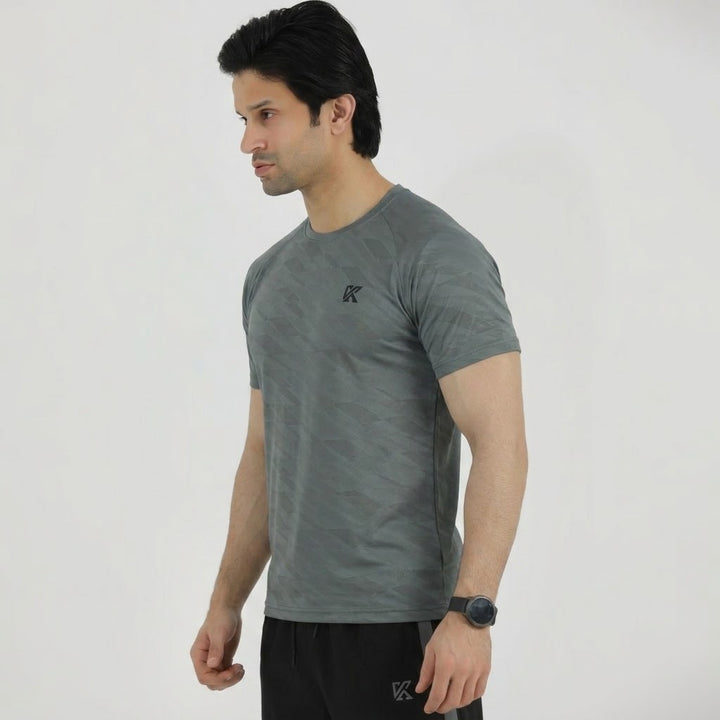 Terox Geometric Mesh Grey T-Shirt for Men