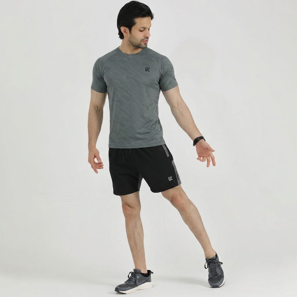 Terox Geometric Mesh Grey T-Shirt for Men