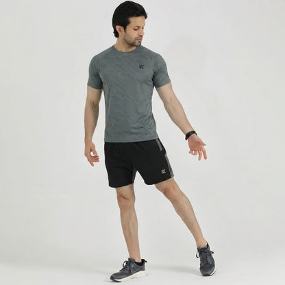 Terox Geometric Mesh Grey T-Shirt for Men
