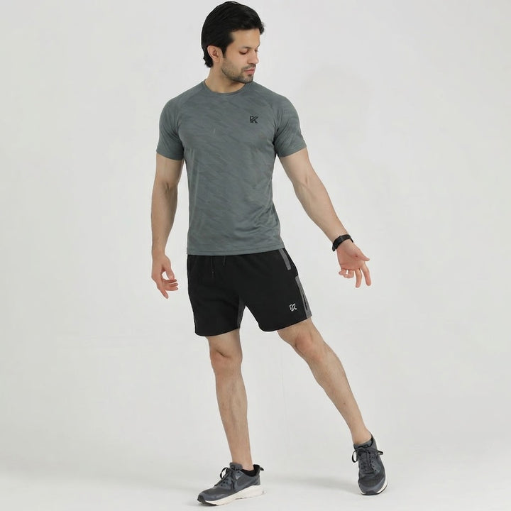 Terox Geometric Mesh Grey T-Shirt for Men