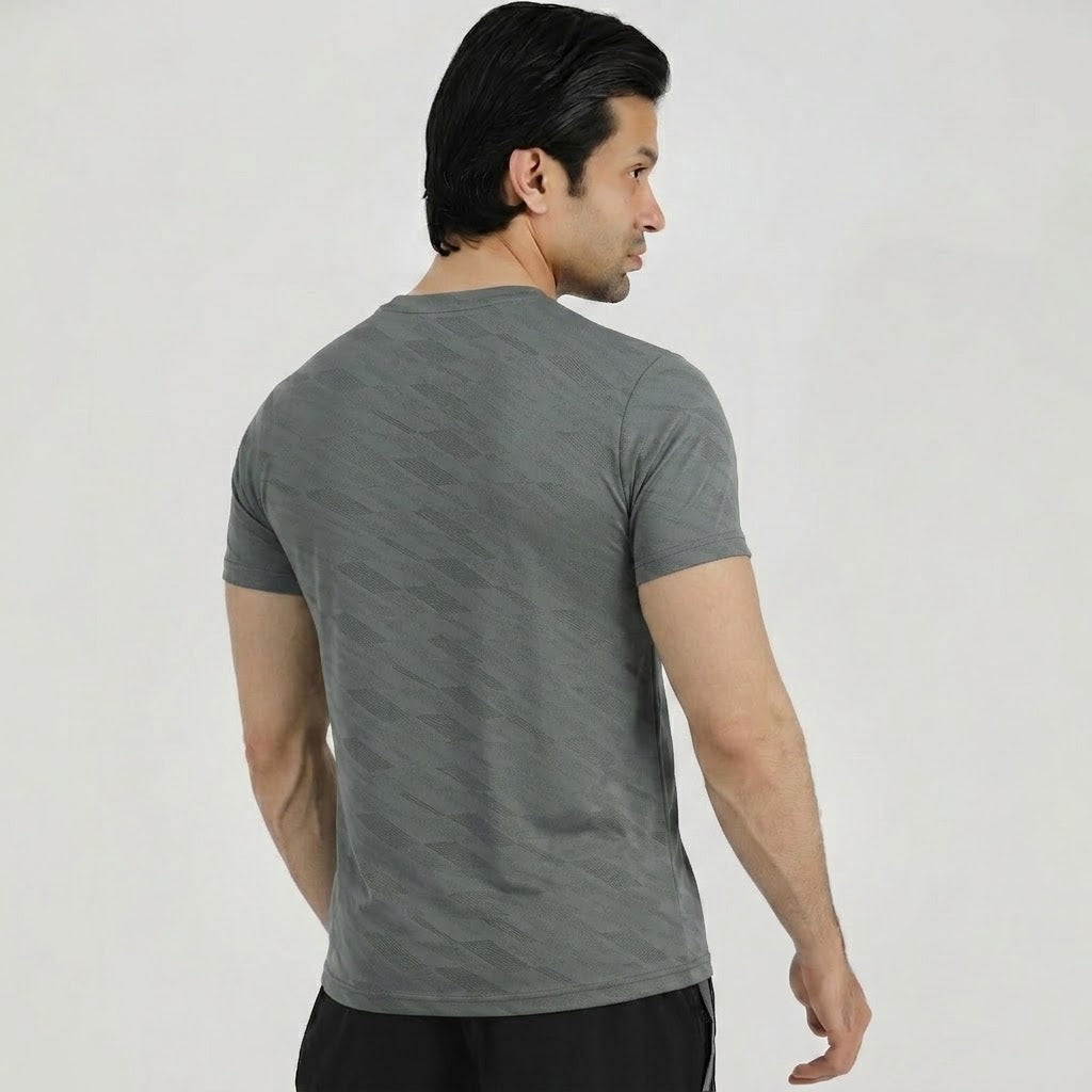Terox Geometric Mesh Grey T-Shirt for Men
