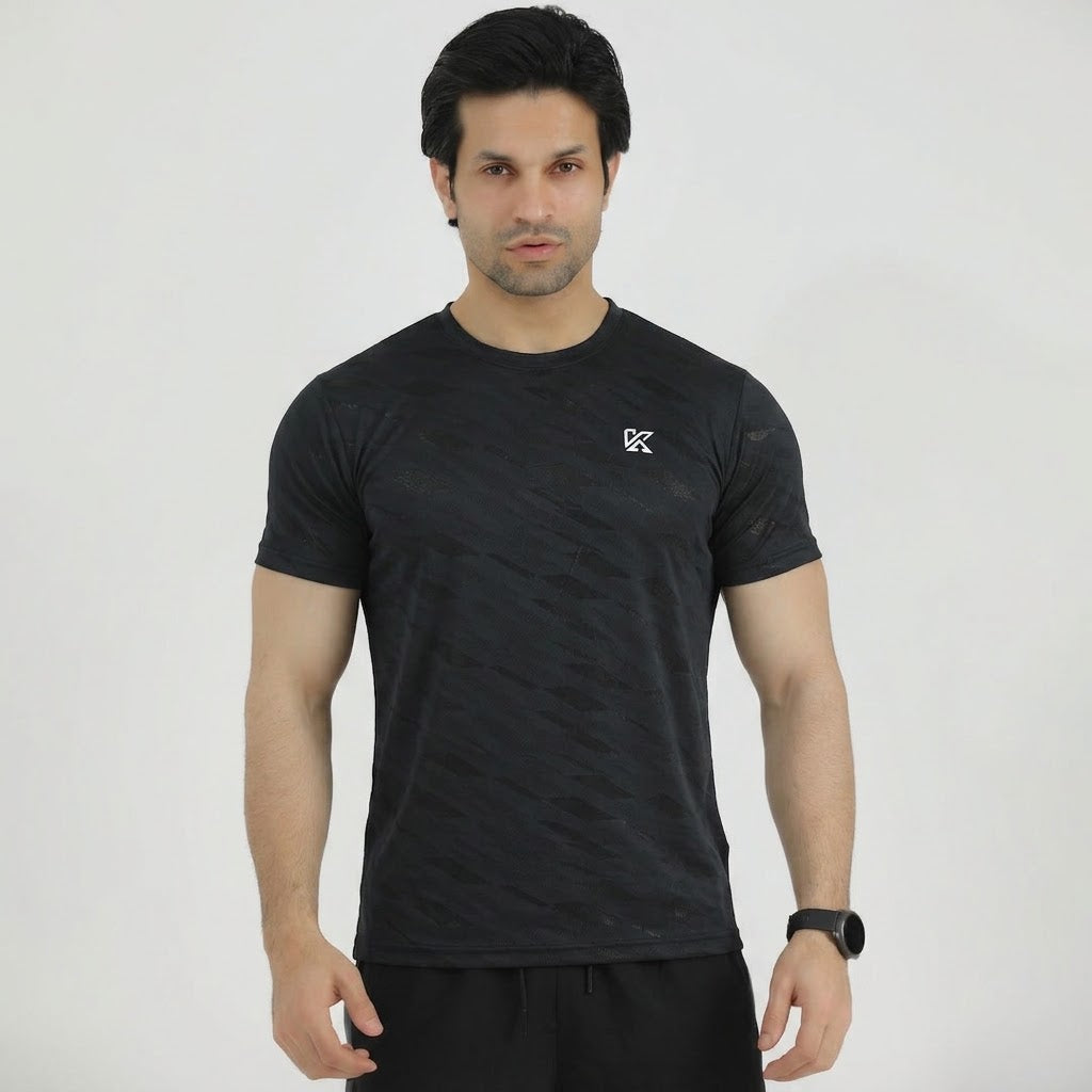 Terox Geometric Mesh Black T-Shirt For Man