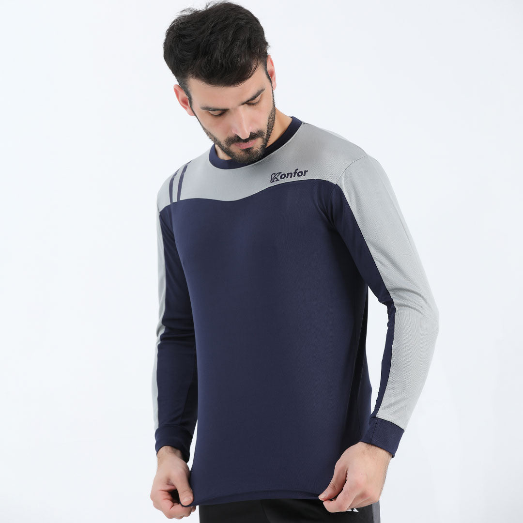 Fidora Mesh blue and grey  Full Sleeve dry fit T-Shirt for man by konfor 