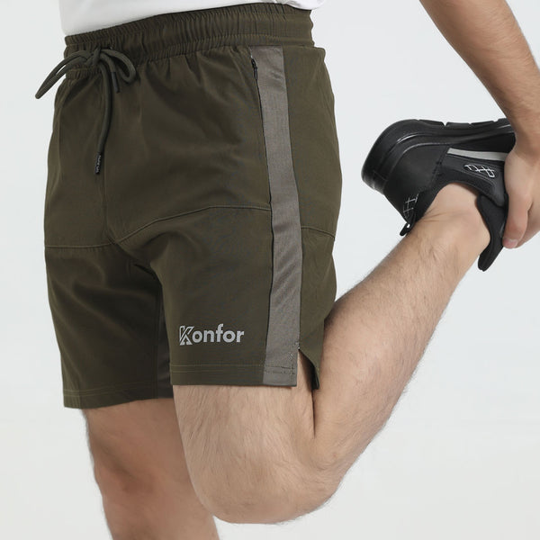 Olive Stretch  Micro Stretch fabric Sports Shorts for man by konfor 